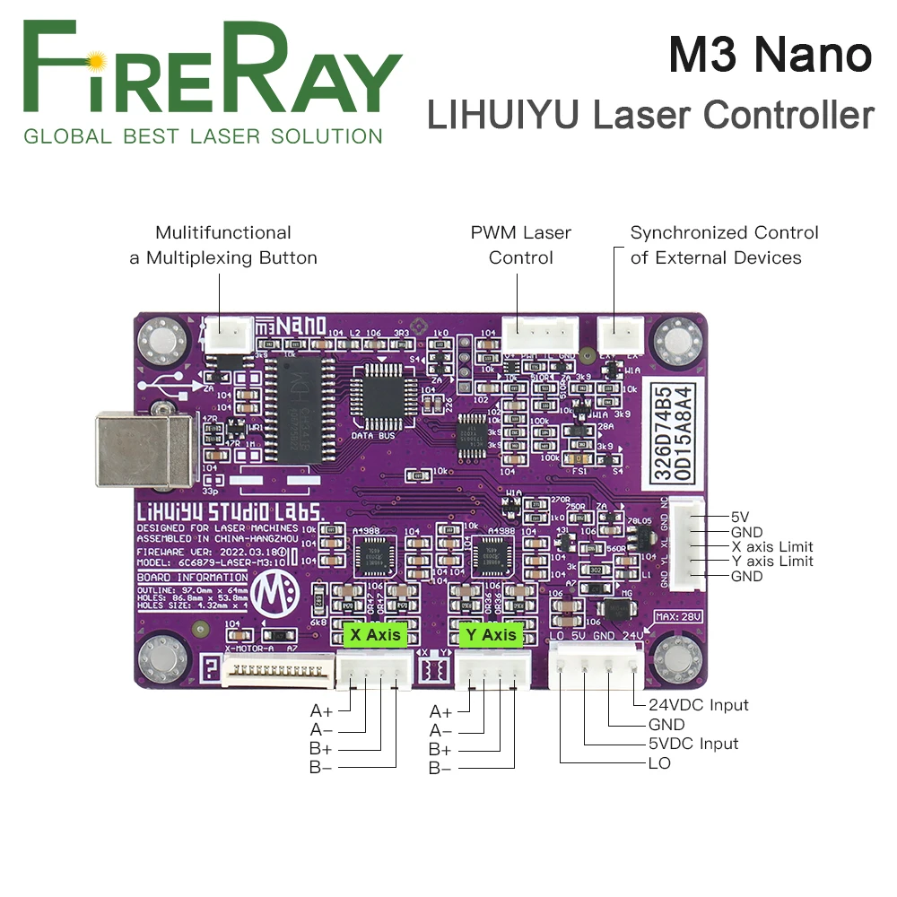 FireRay LIHUIYU M3 Nano Laser Controller Mother Main Board Control Panel Dongle B System for Co2 Engraver Cutter K40