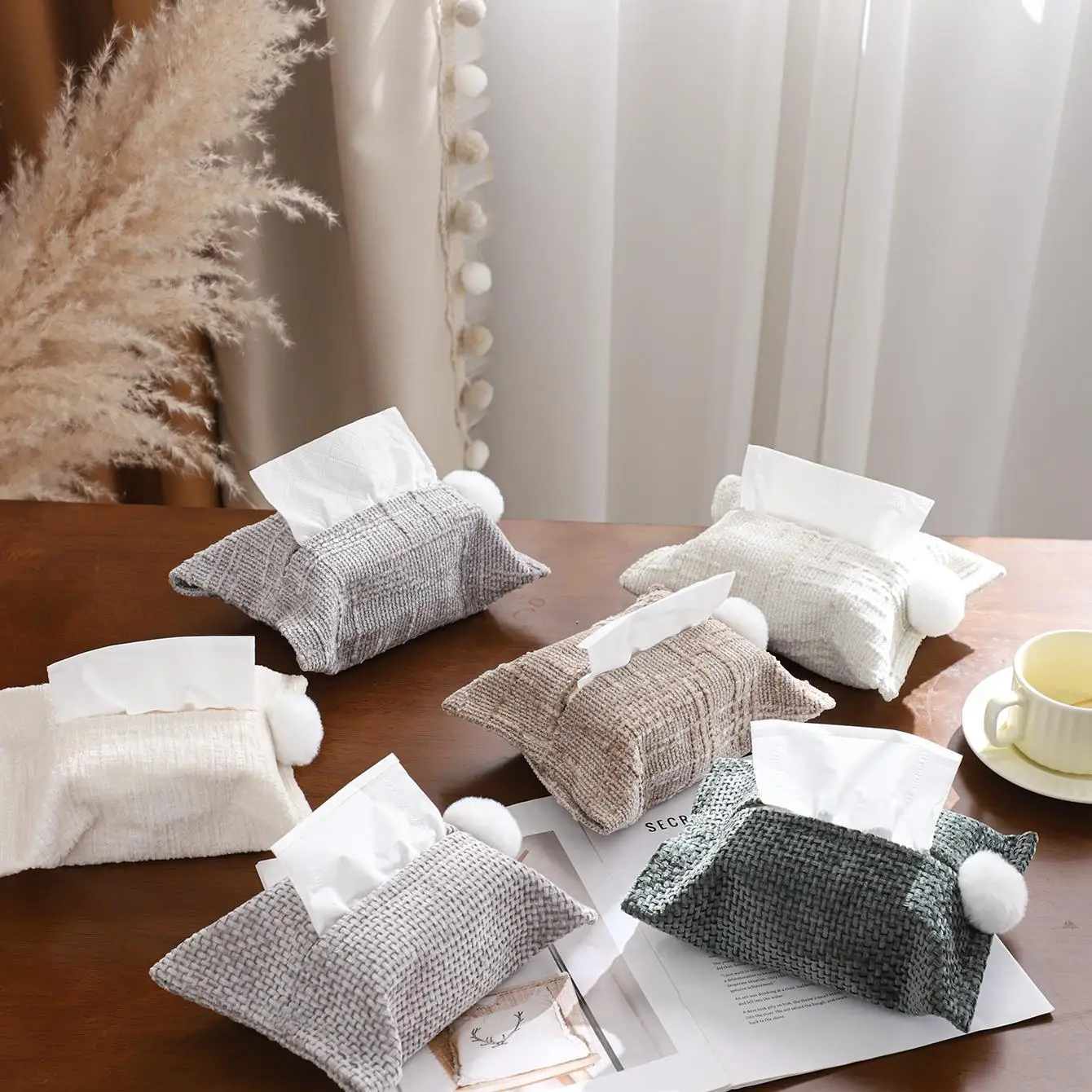Paper Tissue Box Fabric Chenille Tissue Bag Box Paper Towel Box Napkins Dispenser Kitchen Organizer  Napkin Organizer