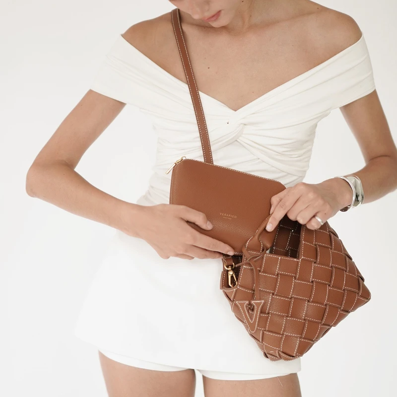 VERAFIED Woven Bag 2025 Niche Design Fashion Handbag Crossbody Bag Handmade Genuine Leather
