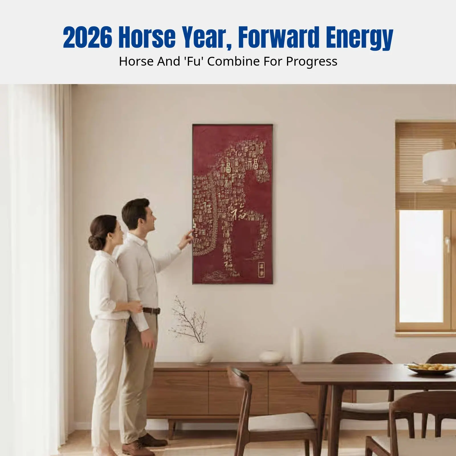 chinese-blessing-wall-art-horse-year-design-entrance-hallway-modern-framed-picture