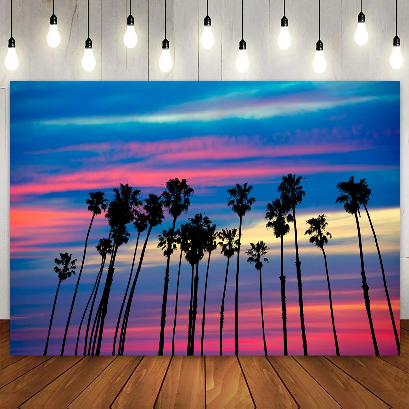 

California Tropical Beach Landscape Backdrop Palm Tree Silhouette Santa Barbara Us Sunset Colorful Sky Photography Background