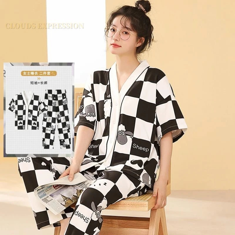 Spring Kimono Cartoon Nightwear Kawaii Girls Young Women\'s Pajama Sets Pyjamas Sleepwear Female Loungewear Pijama Mujer Homewear