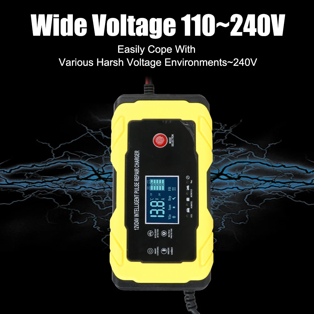 12V 12A/24V 6A Intelligent Pulse  Fast Power Charging Digital LCD Display Auto Pulse Repair Car Motorcycl Battery Charger