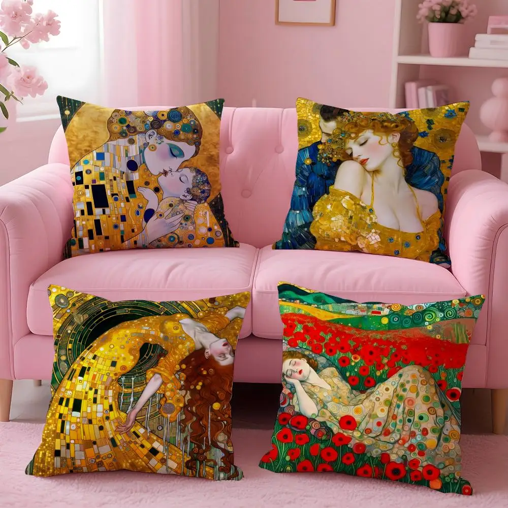 Art Gorgeous G-Gustav K-Klimt Oil Painting Cushion Cover Pillow Case Soft Skin Friendly Fabric Comfort & Concealed Zipper