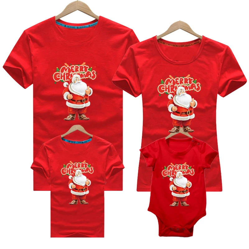 

Christmas Women Men Kids T-shirt Baby Romper Family Matching Clothes Cartoon Deer Print Mommy Daddy Baby Short Sleeve T-shirt