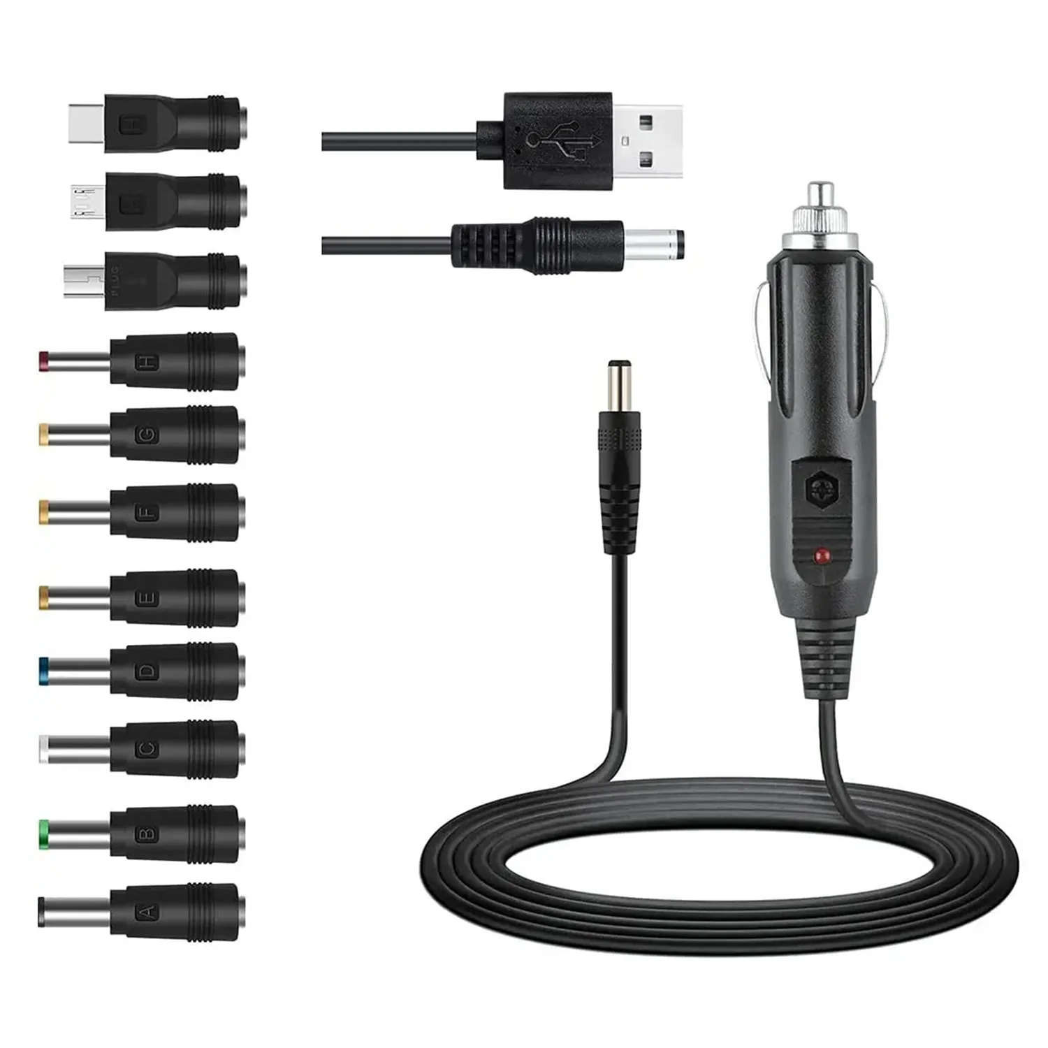 Universal 12V Car Charger(Max 10A) + 5V DC Power Cable,with 11 Connectors for DVD Player,Dash Camera,GPS,Bluetooth Speakers