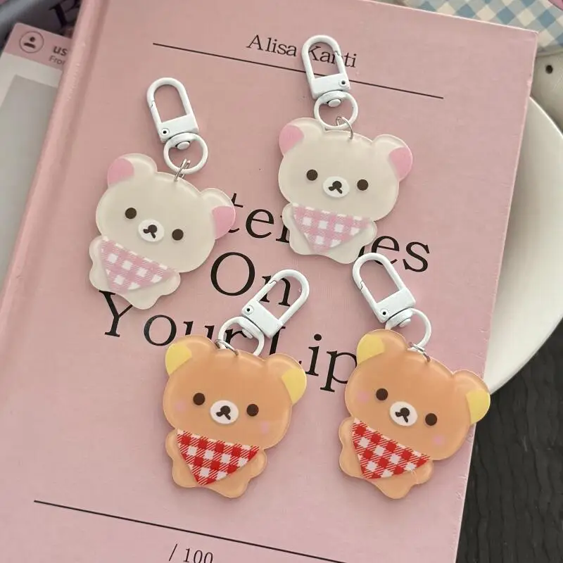 

Rilakkuma Cartoon Bib Teddy Bear Keychain High Aesthetic Acrylic Backpack Pendant Anime Keychain Birthday Gifts for Boys Girls