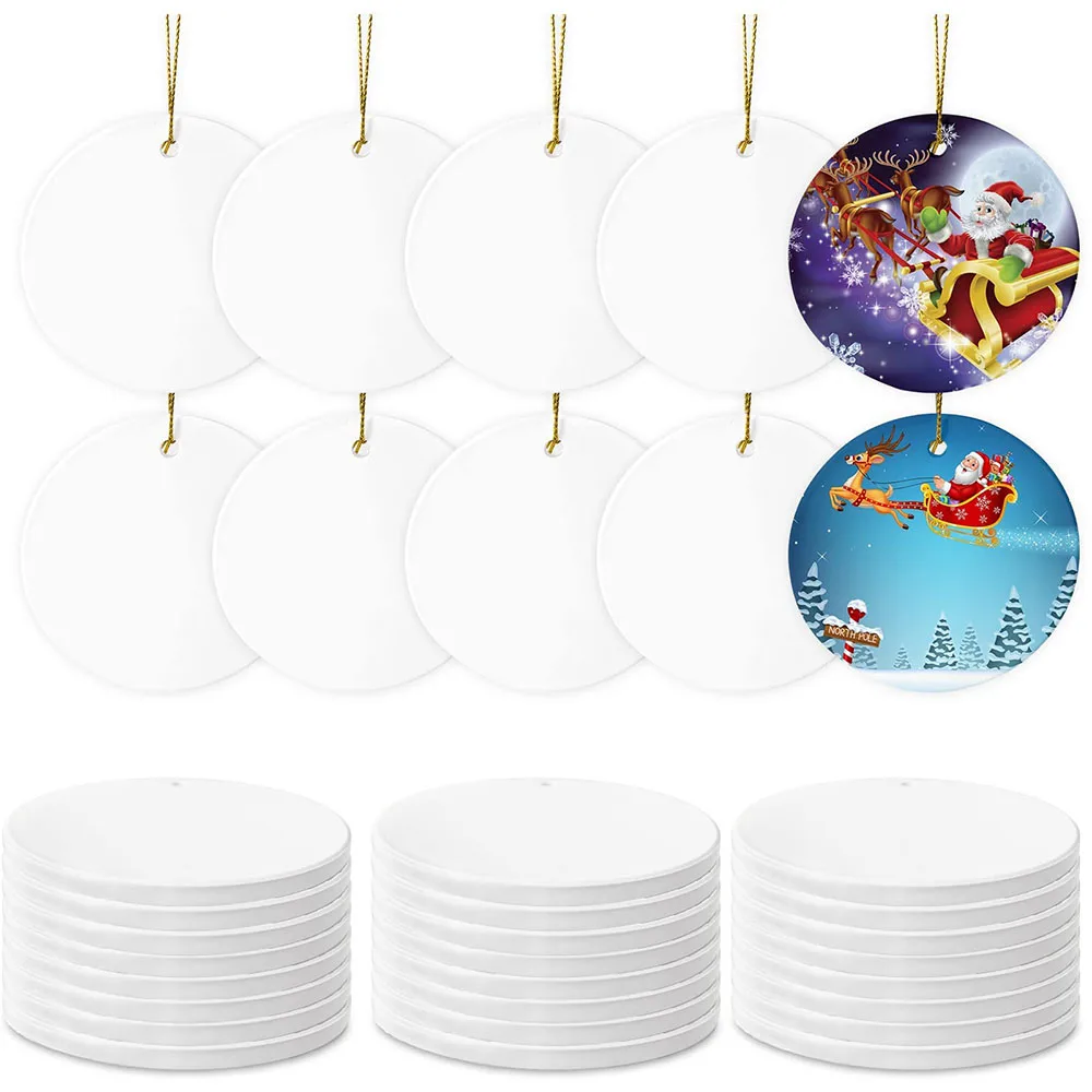 10pcs Sublimation Ceramic Ornaments Sublimation Ornament Blanks Bulk Ceramic Discs Ornament for Ornament Personalized Xmas Tree