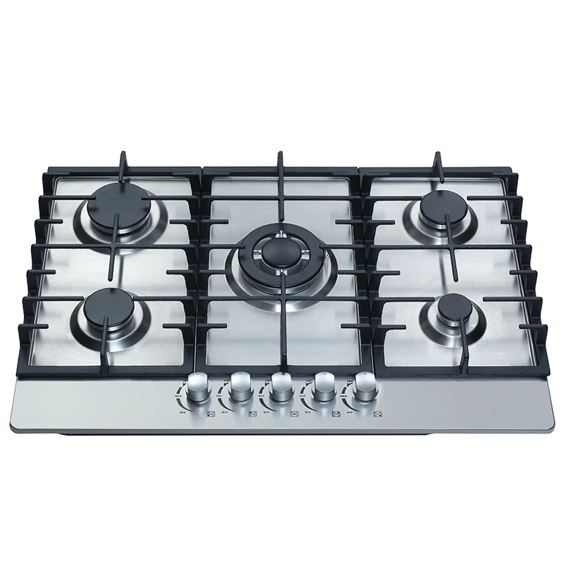 5 burner 76CM Stainless Steel Gas Stove With Cast Iron Pan Support