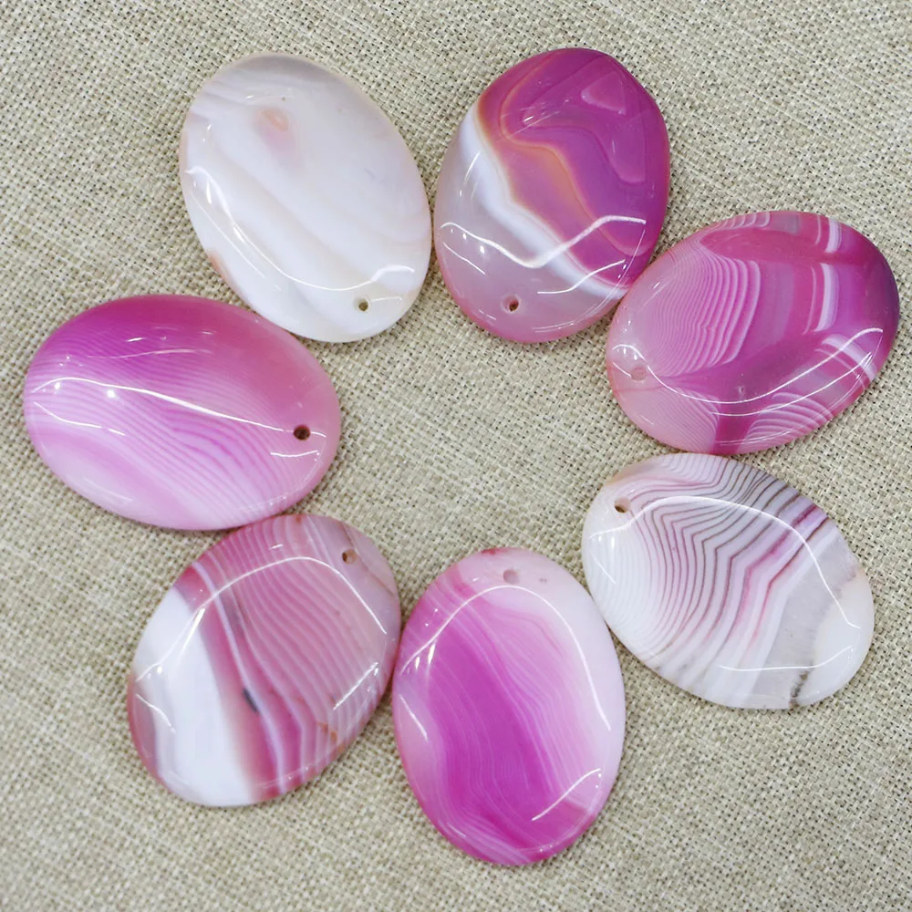 

[Promotion] Natural Rose Red Oval Agate Pendant Necklaces Egg Ring Face Bare Stone Artifact Fashion Jewelry Accessories 7Pcs/Lot