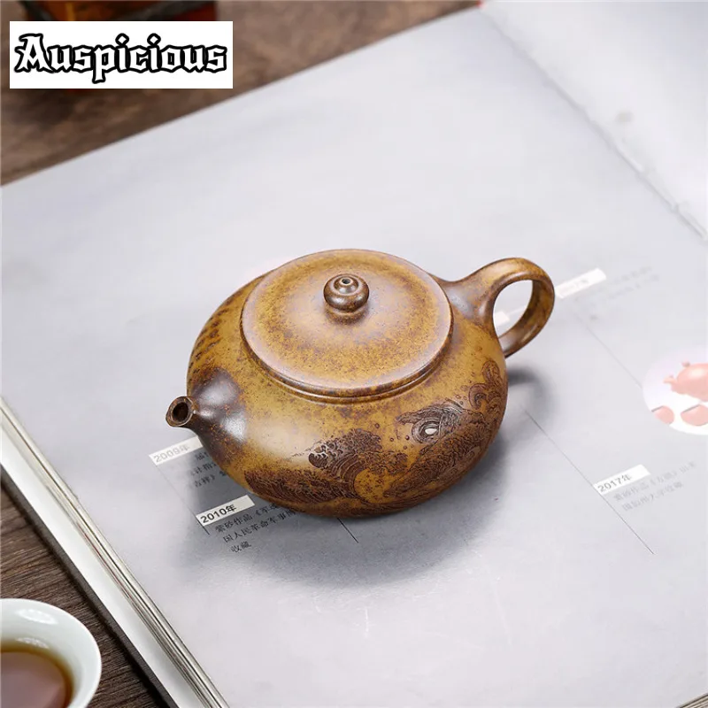 180ml Ancient Yixing Purple Clay Teapots Handmade Fish Play Pot Raw Ore Wood-fired Section Mud Kettle Zisha Tea Set Collection