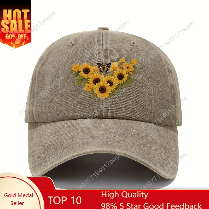 

Floral Butterfly Print Baseball Cap/Vintage Lightweight Washed Adjustable/Women's Sun Hat