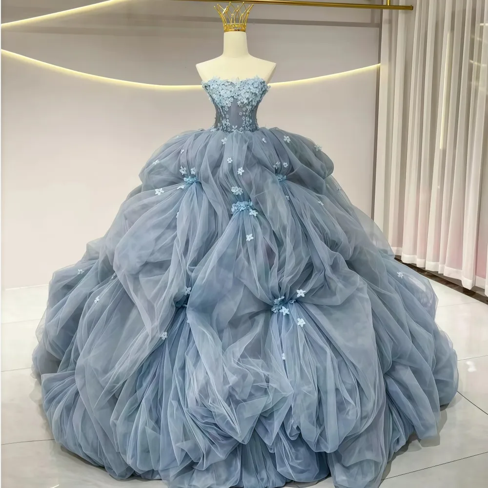 Princess Ball Gown Quinceanera Dresses With Applique Lace Birthday Sweet 16 Customized Crost Tiered vestido de 15 quinceañera