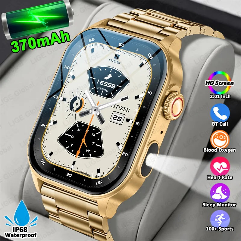 

LIGE новые спортивные умные часы, голосовой помощник, фонарик, уличный аккумулятор 370 мАч, 2,01 дюйма, HD умные часы для мужчин и женщин