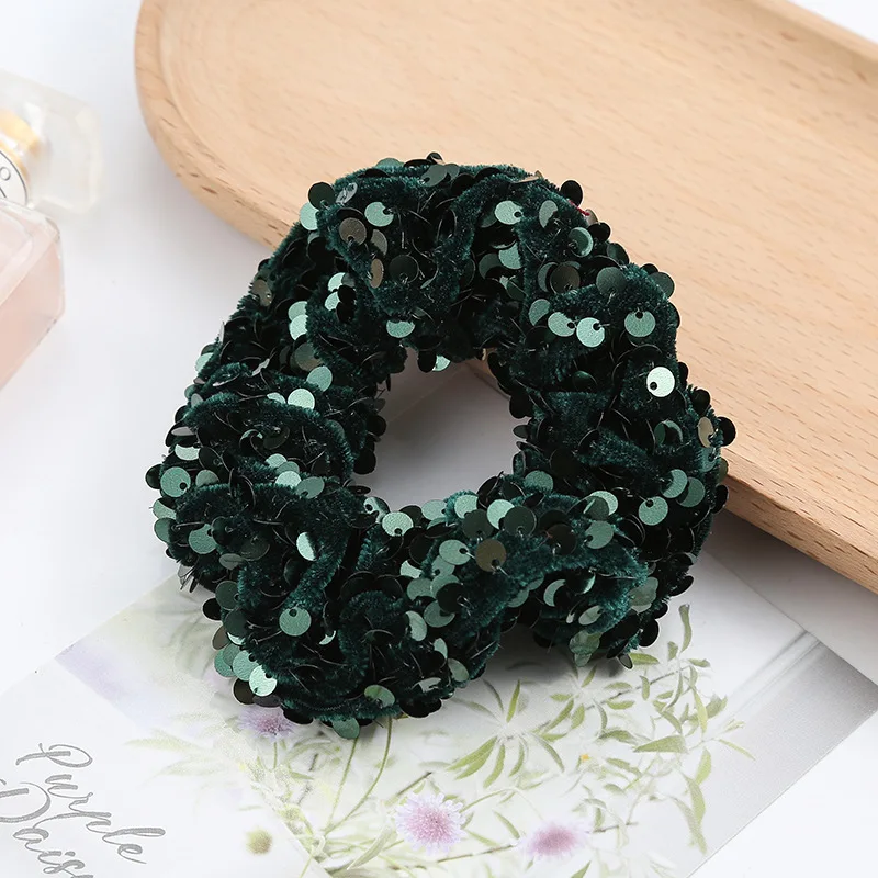 Summer flower vintage sequined large intestine hair ring girls fashion stretchy hair scrunchies