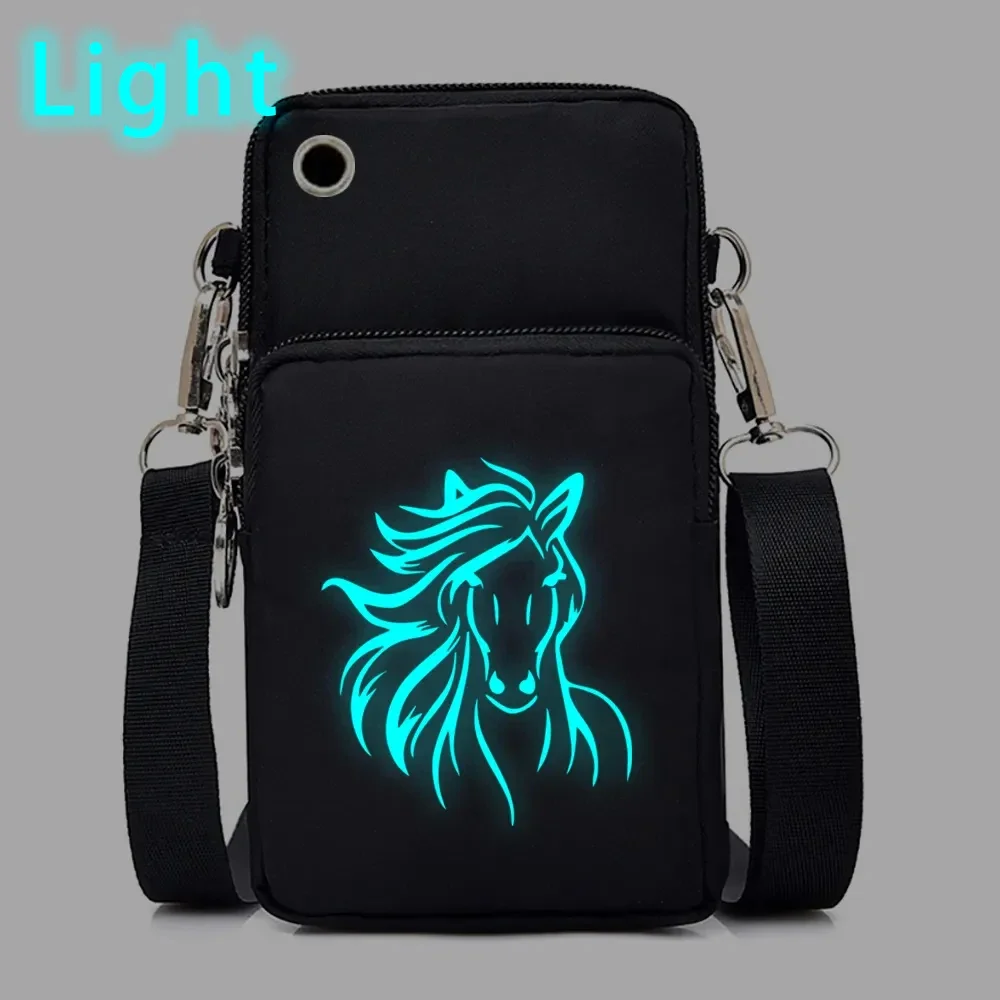 Luminous Horse Printed Mini Mobile Phone Bag Fashion Brand Crossbody Bags for Women Outdoor Wrist Handbags Hombre Shoulder Bag