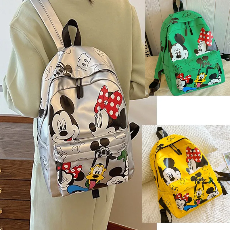 Disney Mickey PU Leather Backpack New Cute Cartoon Laptop Bag Minnie Mouse Large Capacity School Bag for Women Fashion Tote Bag