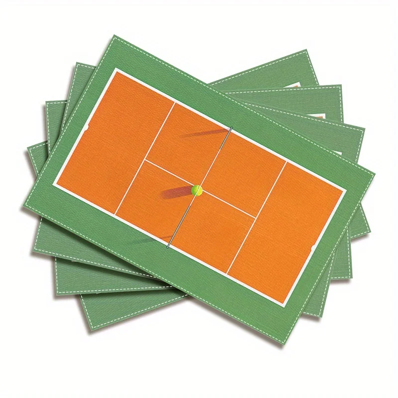 Linen Placemat Tennis Court Sport Racket Ball Design Washable Heat Resistant Kitchen Dining Table Mat Home Decor