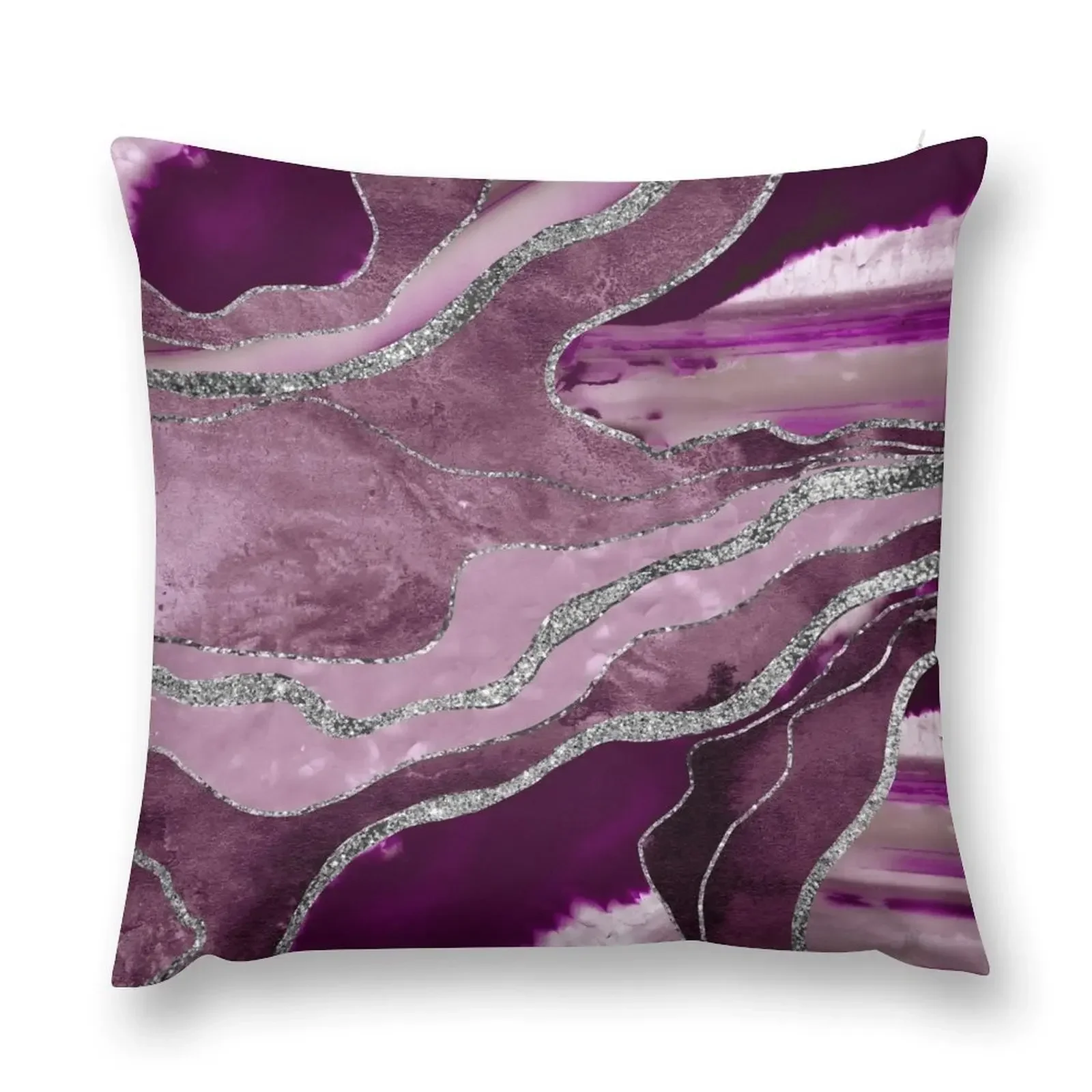 Mauve Pink Marble Agate Silver Glitter Glam #1 (Faux Glitter) #decor #art Throw Pillow Bed pillowcases pillow