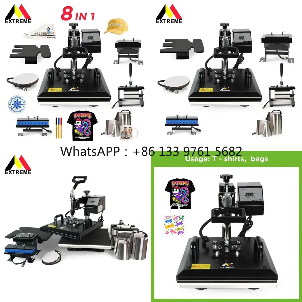 WSQ EXTREME 8 in 1 Manual Heat Press Machine for Garment T-shirt Cup Mug Pen-Small Size