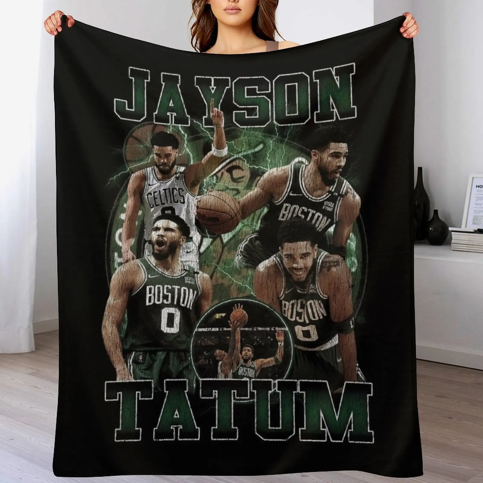 

Jayson Tatum Boston Celtics Throw Blanket Loose Bed Fashionable Custom Blankets