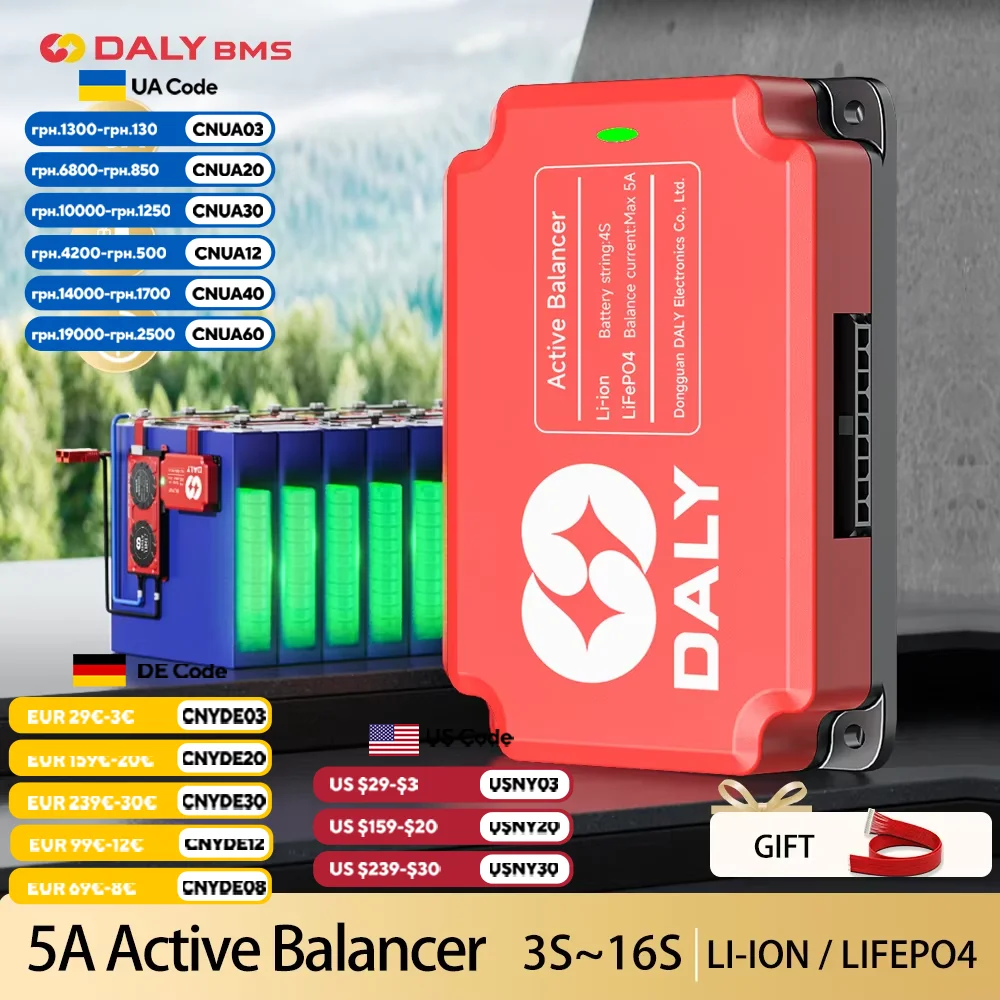 Daly BMS 5A Balancing Board 18650 Active Equalizer Balancer Lifepo4 3S 4S 8S 10S 13S 16S Active Balancer Lithium Battery Packs