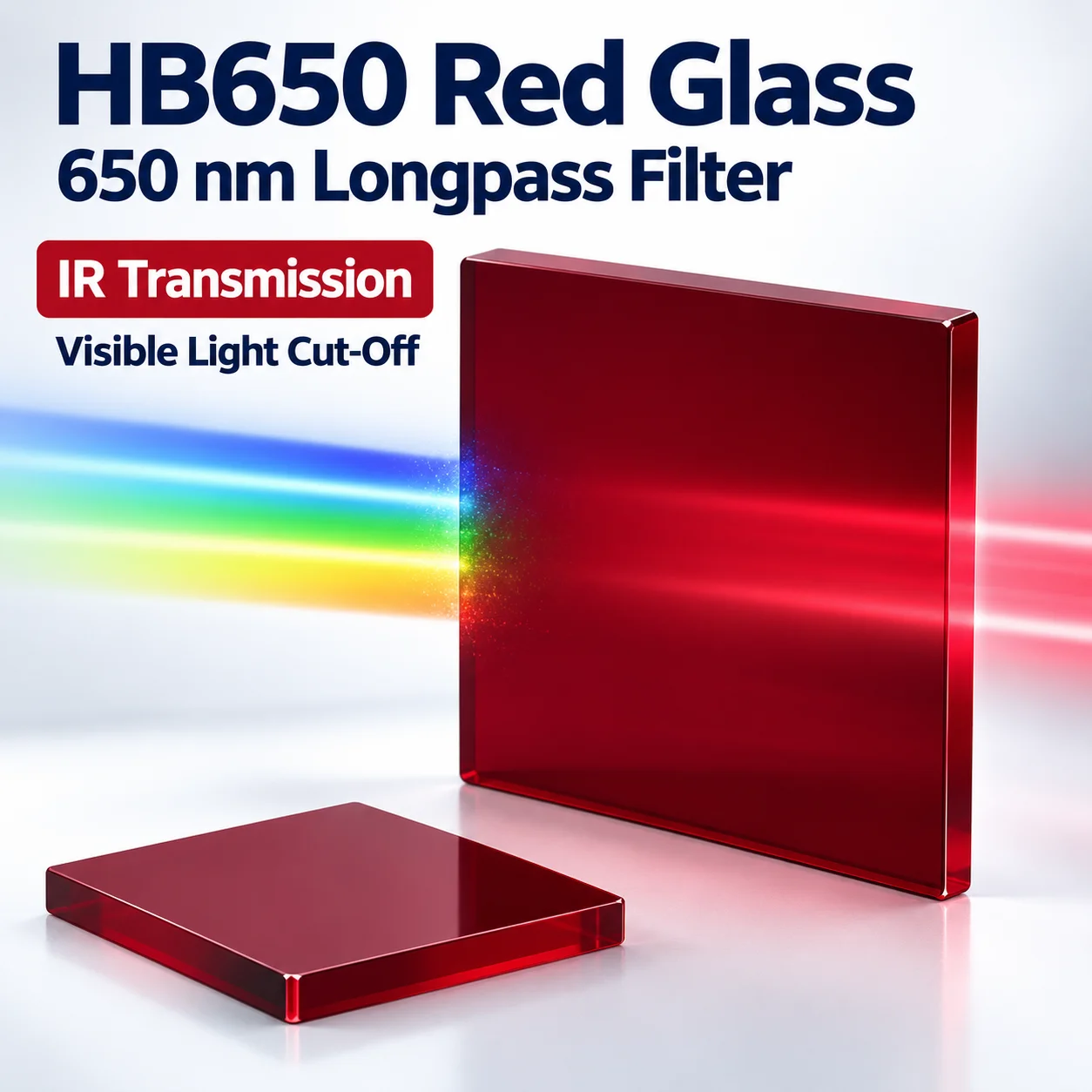 HB650 Red Optical Glass 650nm Longpass Filter Infrared Transmission Visible Light Cutoff for Cameras Sensors Optical Instruments