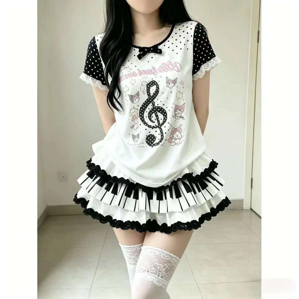 Subculture black and white piano key puffy versatile skirt punk rock mid-vintage style slimming and anti-exposure short skirt