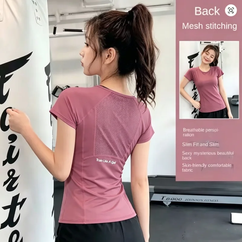 Sommer Schnelltrocknende Fitness-Oberteile Lauf- und Yoga-Sportbekleidung Netz-Sportswear Damen Gym Sport T-Shirt Kurz- und Langarm-Tops