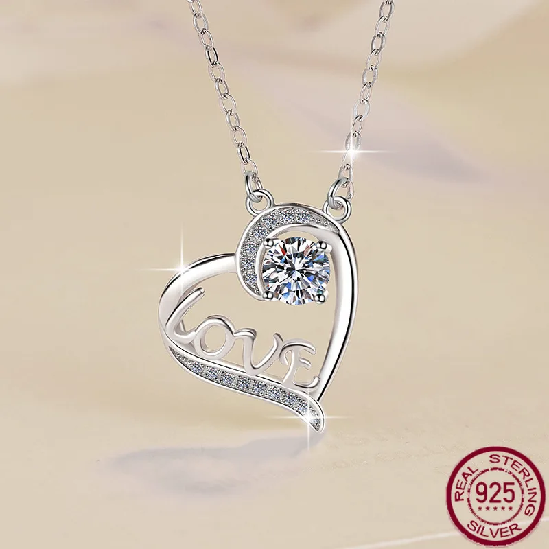 

New S925 pure silver pendant heart-shaped love letter collarbone chain for girlfriend with a high-end feel of moissanite wedding