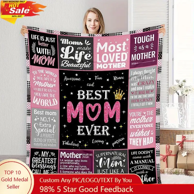 

Best Mom Ever Flannel Blanket – Heartfelt Gift for Mother’s Day with Inspirational Messages Soft & Cozy Pink and Black Checkere