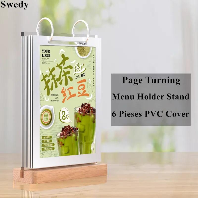 3 PCS A6 105X148mm Page Turning Table Acrylic Sign Holder Display Stand Photo Picture Poster Frame Price Label Menu Paper Holder