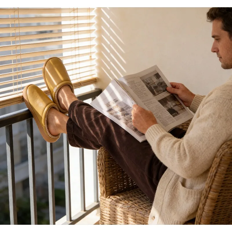 

Winter New PU Waterproof Cotton Slippers Women's Thick-soled Comfortable Warm Home Men's Cotton Shoes