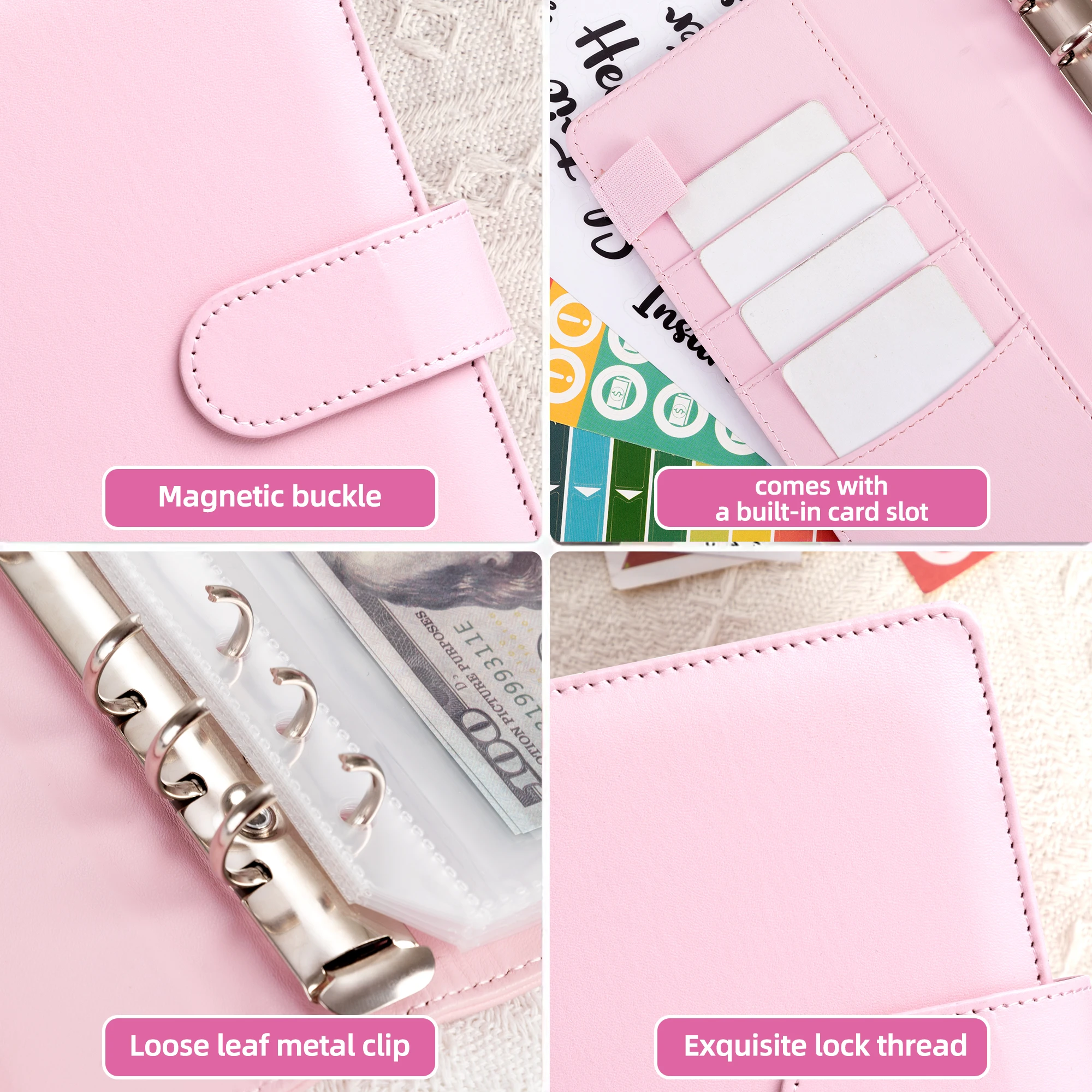 Бюджетный планировщик из искусственной кожи с конвертами для наличных денег и страницами план. Цветной блокнот с карманами для переплета формата А6 на молнии и бумагами для этикеток.