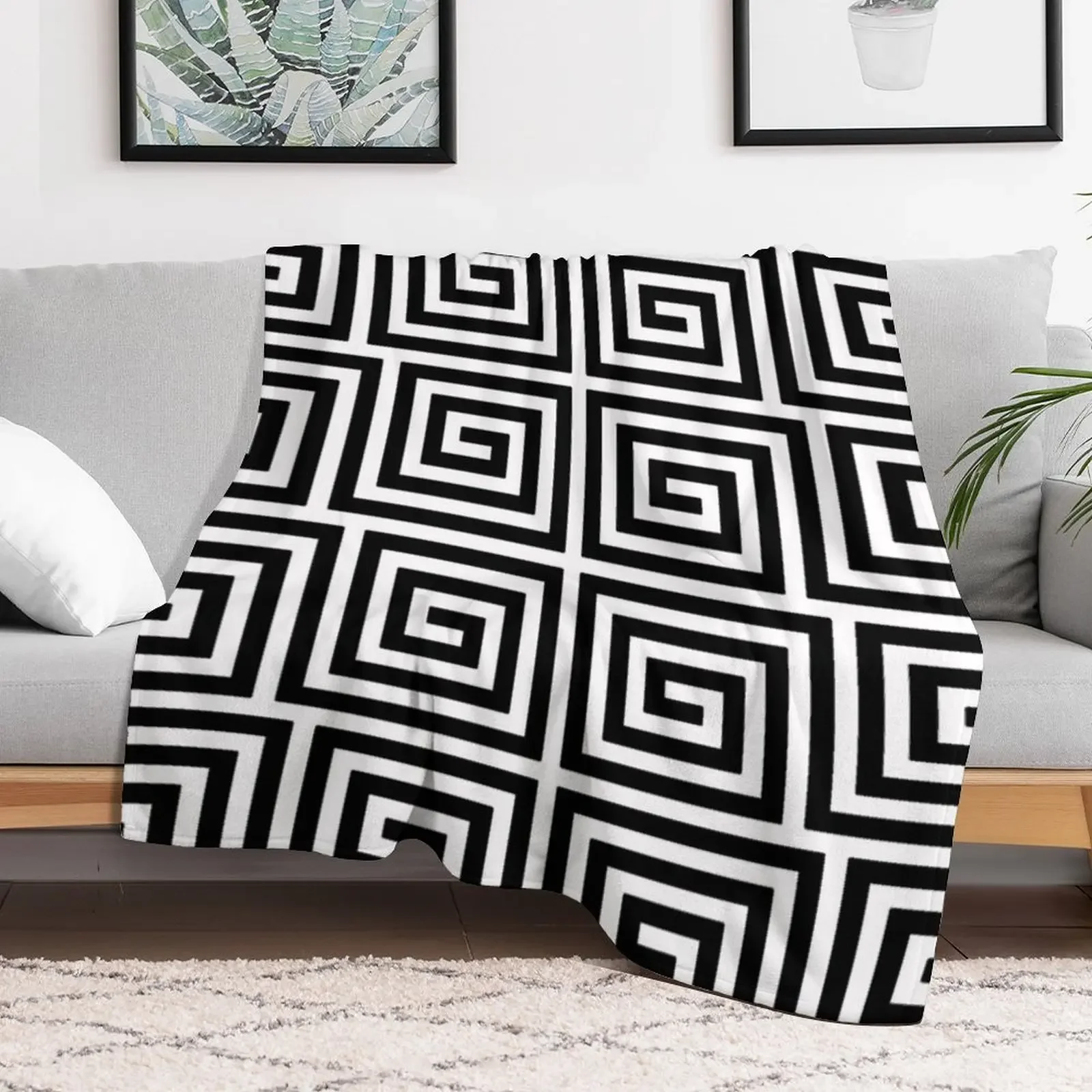 Greek Key Pattern 122 Black and White Throw Blanket Kid'S Decorative Sofas Blankets