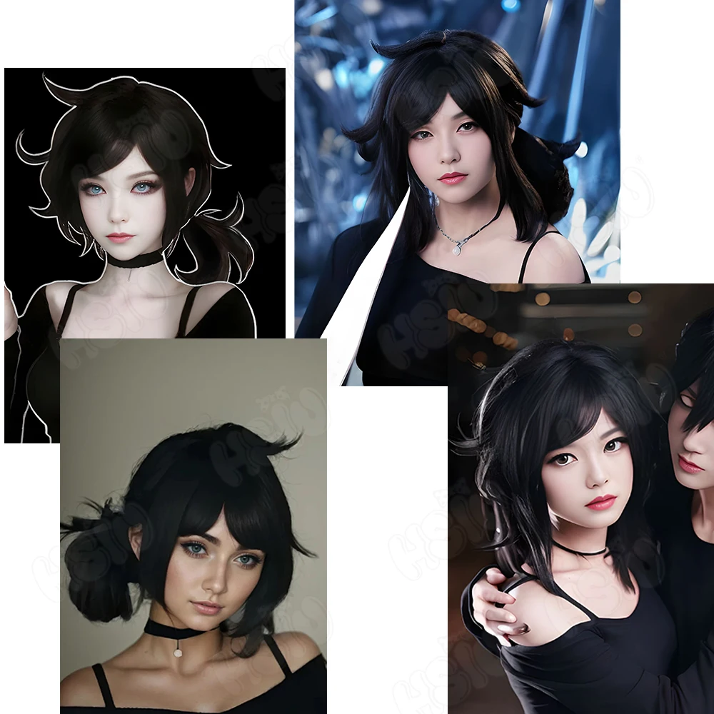 Leyley Cosplay Wig Fiber synthetic wig「HSIU 」short black Wig+Wig cap Game The Coffin of Andy and Leyley cosplay Wig