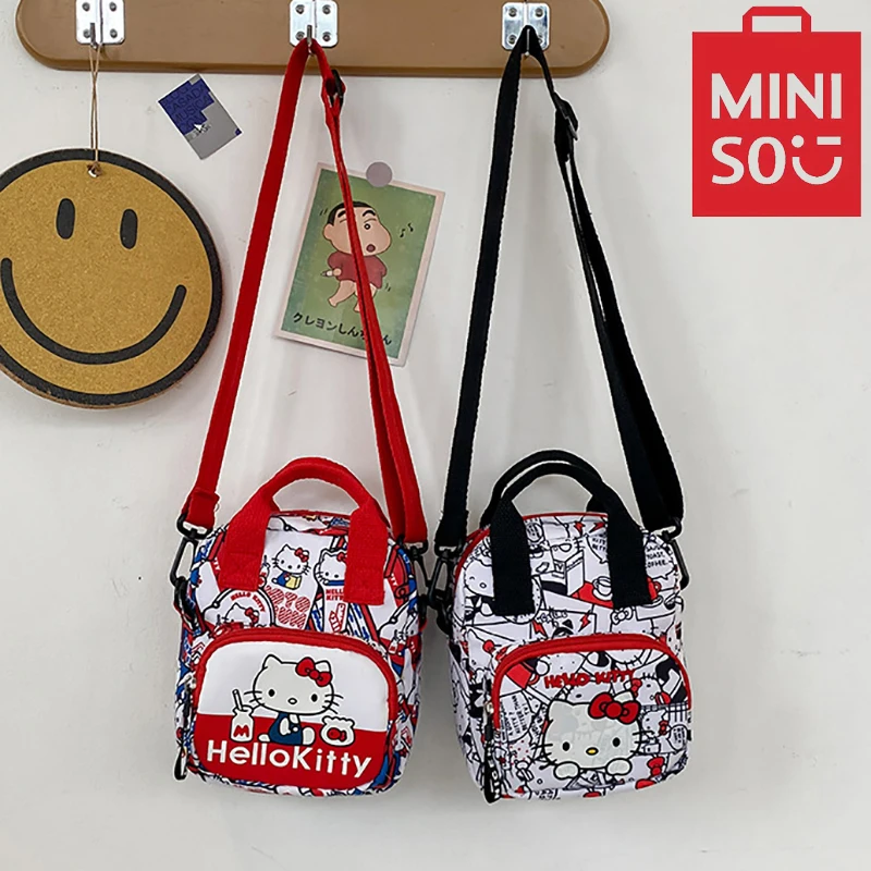 MINISO Hello Kitty nadruk kreskówkowy torba damska na co dzień śliczna dziecięca torba typu Crossbody torba na ramię regulowany pasek na ramię