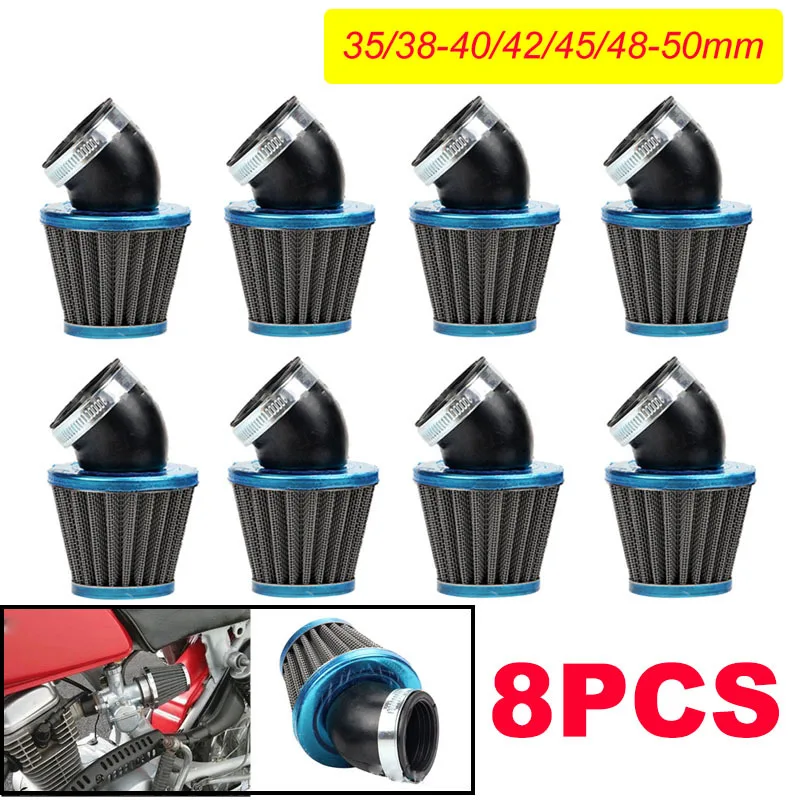 35/38-40/42/45/48-50mm Universal 8PCS Motorcycle Mushroom Head Air Intake Filter Clamp Breather Cooling Filters Bent Connector