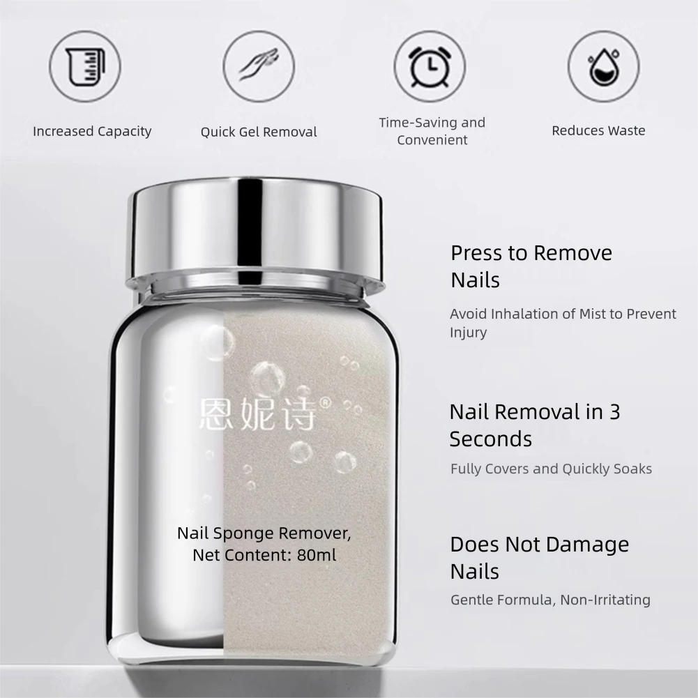 80ml Sponge Nail Gel Remover Press On Fake Nail Adhesive Dissolver Removal Liquid Gentle Non-Damaging Quick Removal Debonder