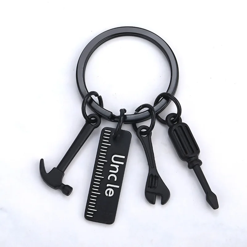 Black Mini Metal Keychain Fashion Tool Alloy Hammer Screwdriver Wrench Key Ring - Unique Father's Day Gift for Dad