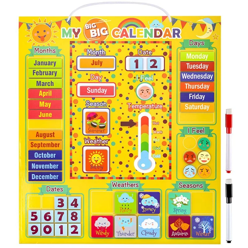 Ensemble de premier calendrier magnétique pour enfants, jouets d'apprentissage alth, station météo pour filles et garçons, utilisable au mur ou au réfrigérateur, 03