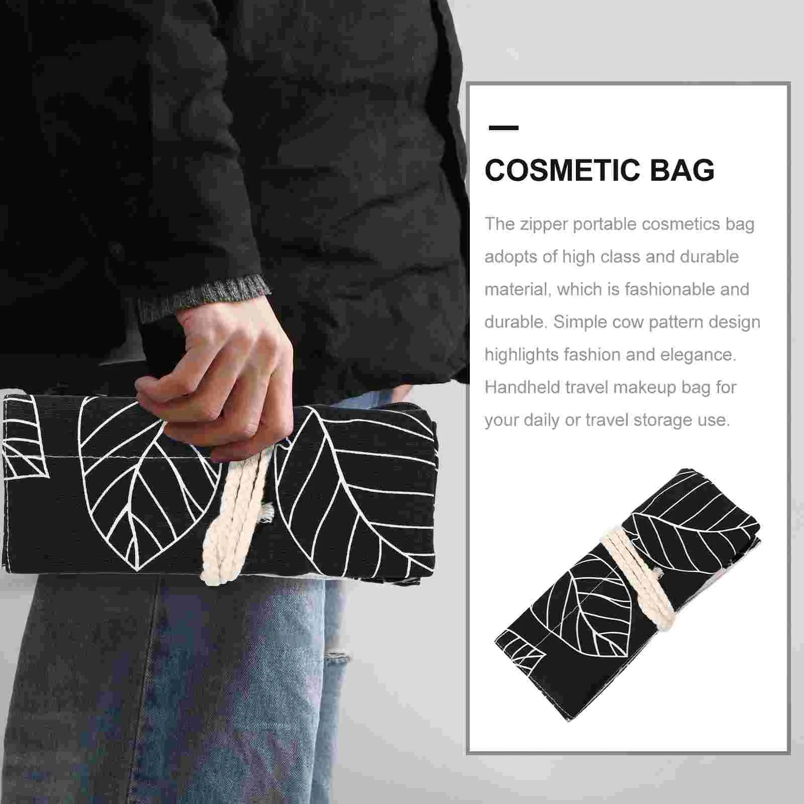 กระเป๋าแต่งหน้าแปรงดินสอ Rolling Case คอนเทนเนอร์ห่อกระเป๋าสีดํา Travel
