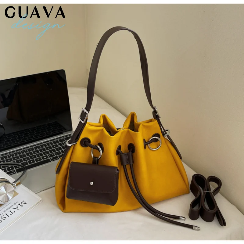 

Модная сумка-ведро на шнурке, повседневная большая вместительная сумка на плечо для поездок на работу, корейская версия, женская сумка через плечо