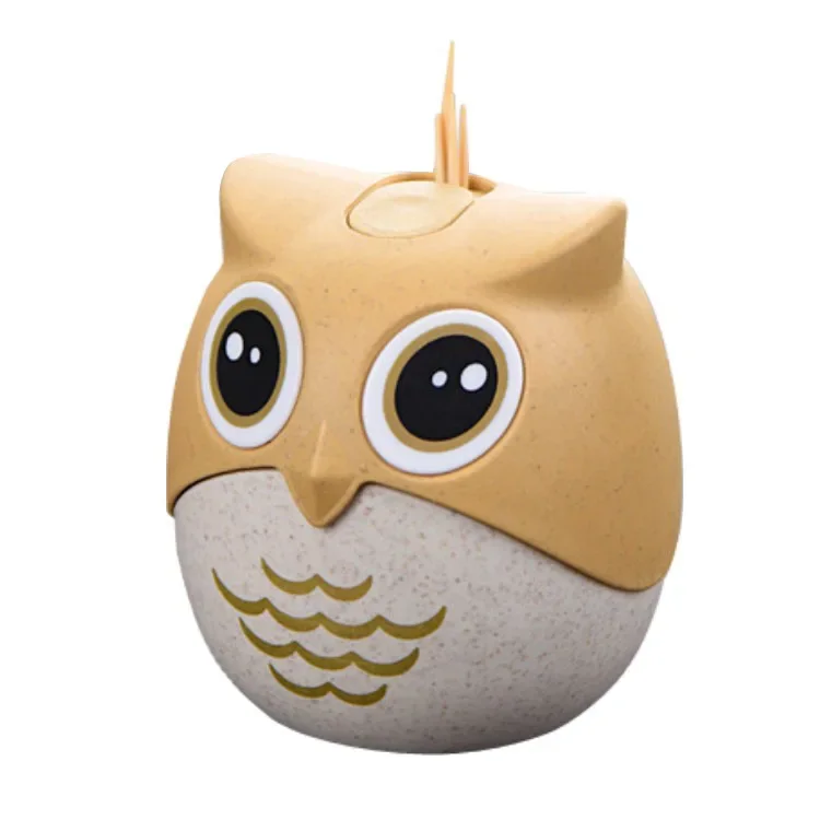 Cartoon Owl Toothpick Holder Desktop Automatic Toothpick Dispenser Tooth Pick Container Automatically PressToothpick Holder