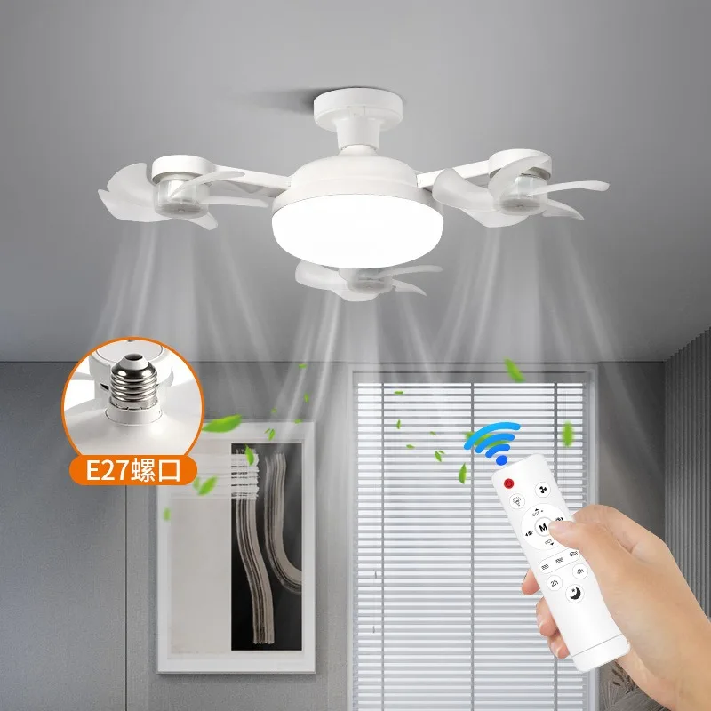 

E27 Fan Light 2-in-1 60W Drone Design Ceiling Fan Light with Remote Control AC85-265V Fan Lighting Bulb for Home Restaurant