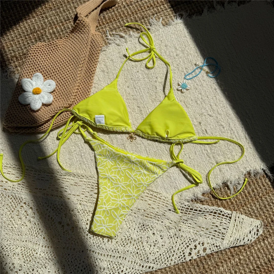Blumenmuster, Neckholder, hoch geschnittene Beine, Bikini, Damen-Badebekleidung, zweiteiliger Bikini-Set, Badeanzug, Badebekleidung, Schwimmbekleidung V7127 – Detail 13