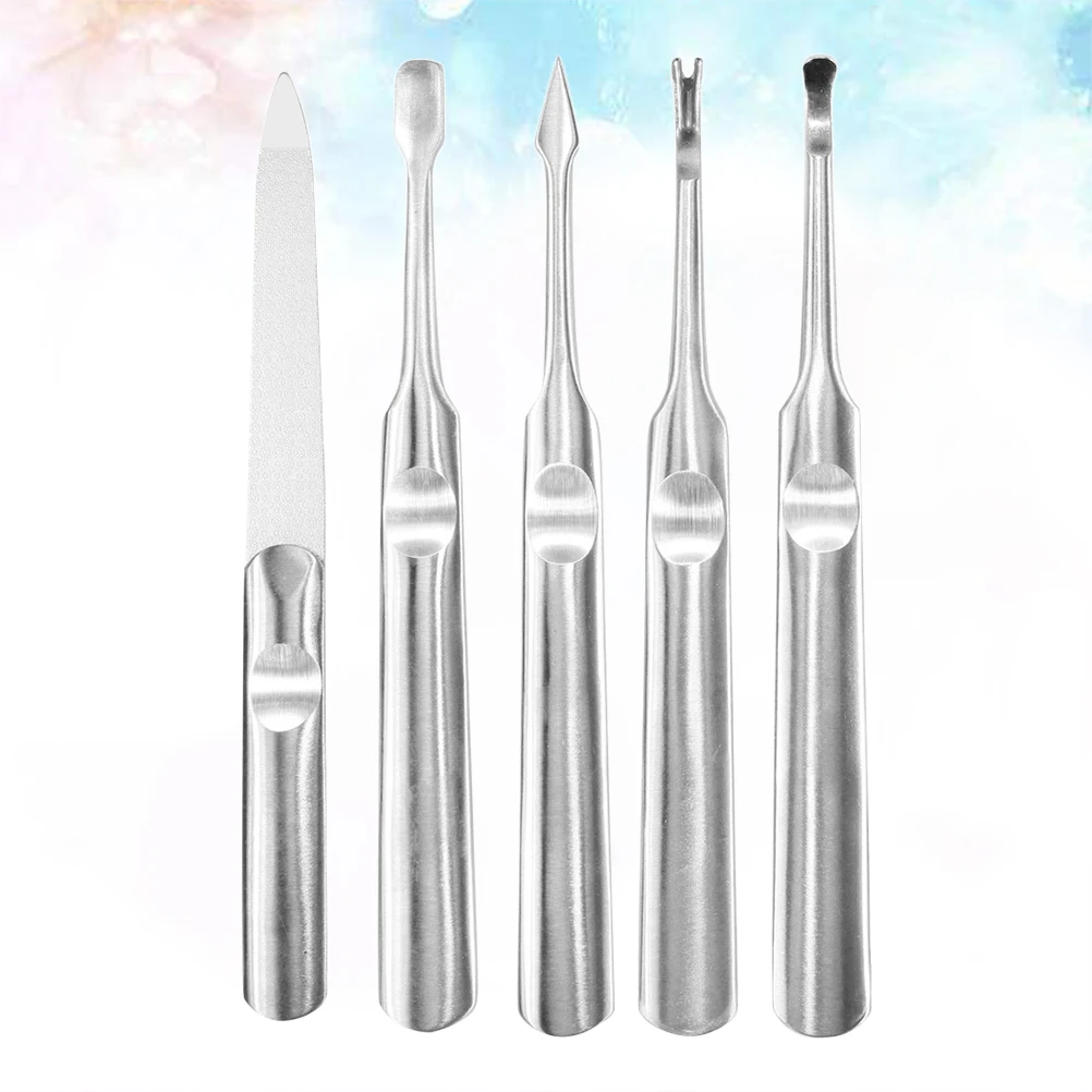 Set per la cura delle unghie in acciaio inossidabile da 5 pezzi Design ergonomico per la rimozione della pelle morta Kit di strumenti per manicure per la pulizia delle cuticole e la lucidatura delle unghie