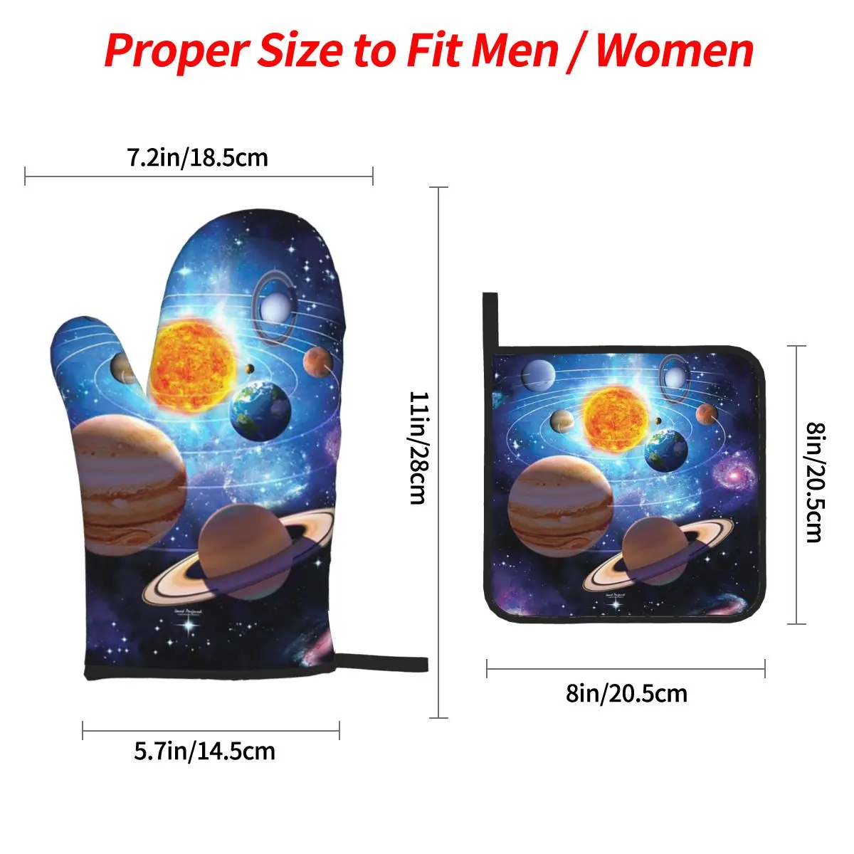 Solar System Space Planets Universe Oven Mitts and Pot Holder Sets of 4 for Baking Kitchen Cooking BBQ Resistant Non-Slip Gloves