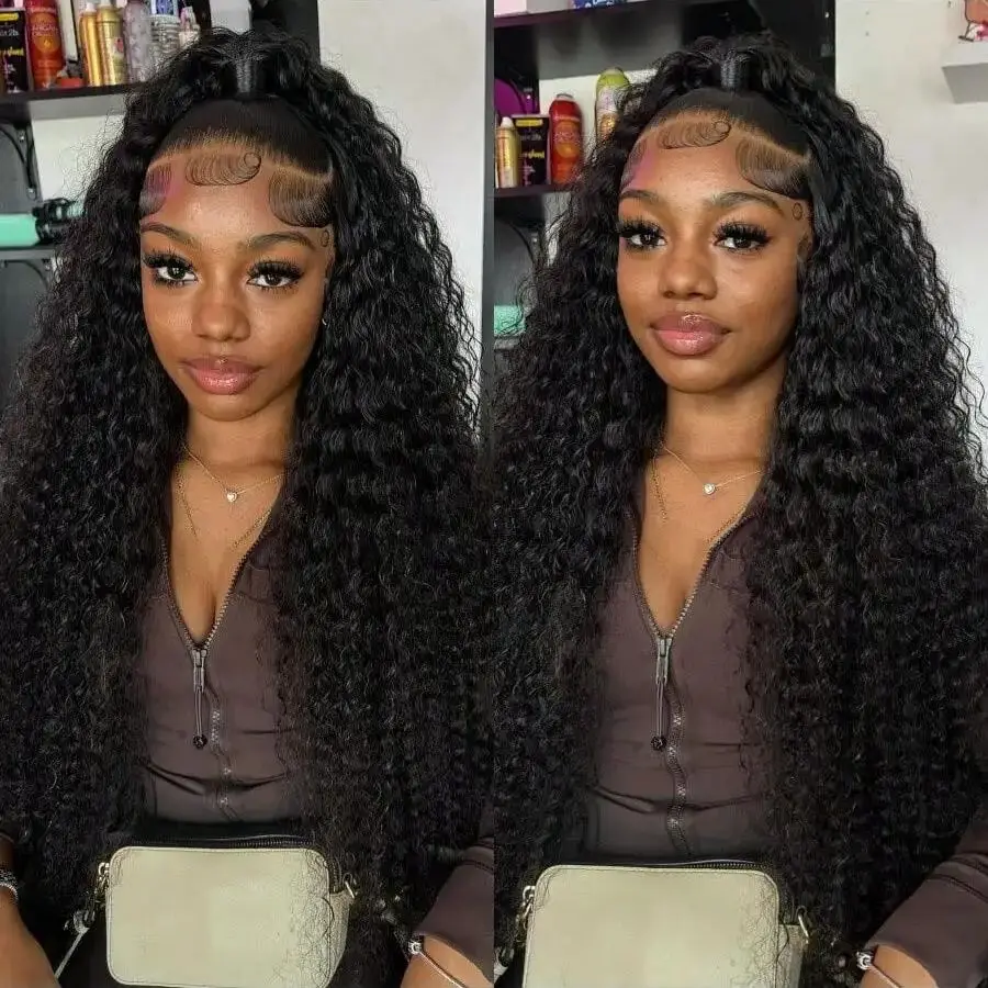 Pelucas frontales de encaje de onda profunda de 40 pulgadas 13x4 cabello humano prearrancado con pelo de bebé pelucas de cabello humano rizado de encaje transparente 200%