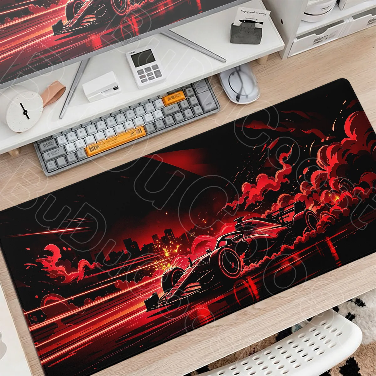 Mouse Mat Racing Car Pattern Desk Pad Cool Design Art Rugs With Anti-slip Rubber Base Stitch Edge Mousepad for Work Gaming Study